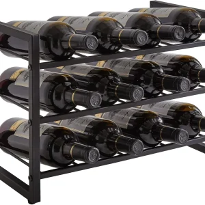 12 Bottle Metal Countertop Wine Rack, Black