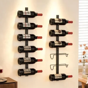 12 Bottle Wall Mounted Wine Rack, Detachable Metal Wall Display, Black