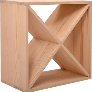24 Bottle Compact Wood Wine Cube Rack, Natural Pine