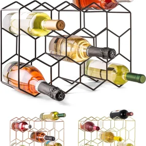 3 Tier Countertop Wine Rack, 14 Bottle Freestanding Metal Holder, Black