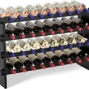 36 Bottle Stackable Freestanding Floor Wine Rack, 33.5 Inch Wide, Black