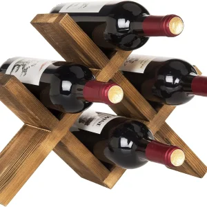 4 Bottle Rustic Wood Countertop Wine Rack, Rustic Brown