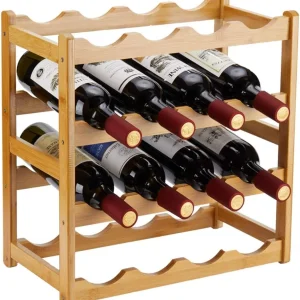 4 Tier Bamboo Countertop Wine Rack, 16 Bottle Storage Shelf, Natural