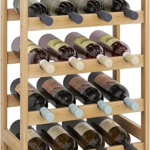 5 Tier Bamboo Wine Rack, 20 Bottle Freestanding Display Shelves, Natural