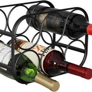6 Bottle Countertop Wine Rack, Metal Wine Bottle Holder, Black