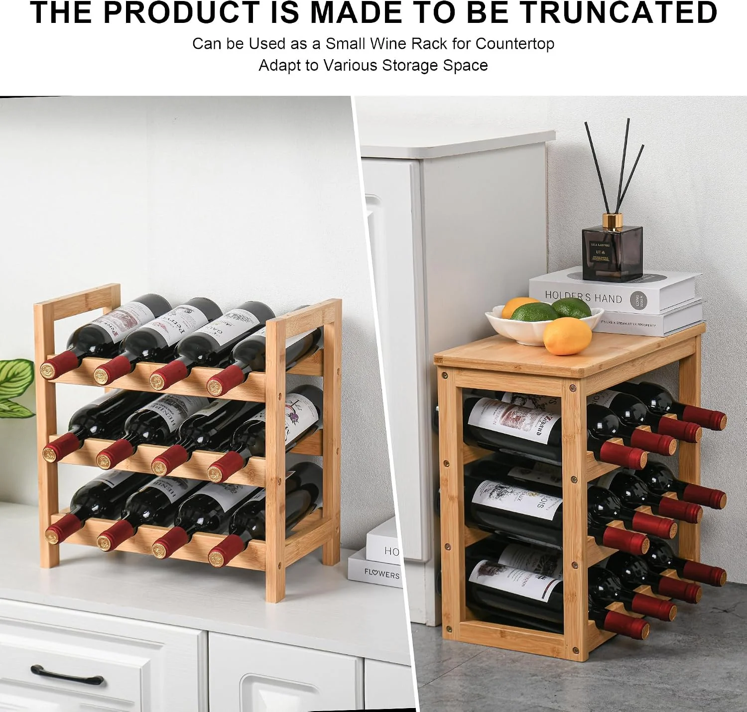 6 Tier Bamboo Floor Wine Rack with Table Top, 24 Bottle Display Shelves, Natural - image 4