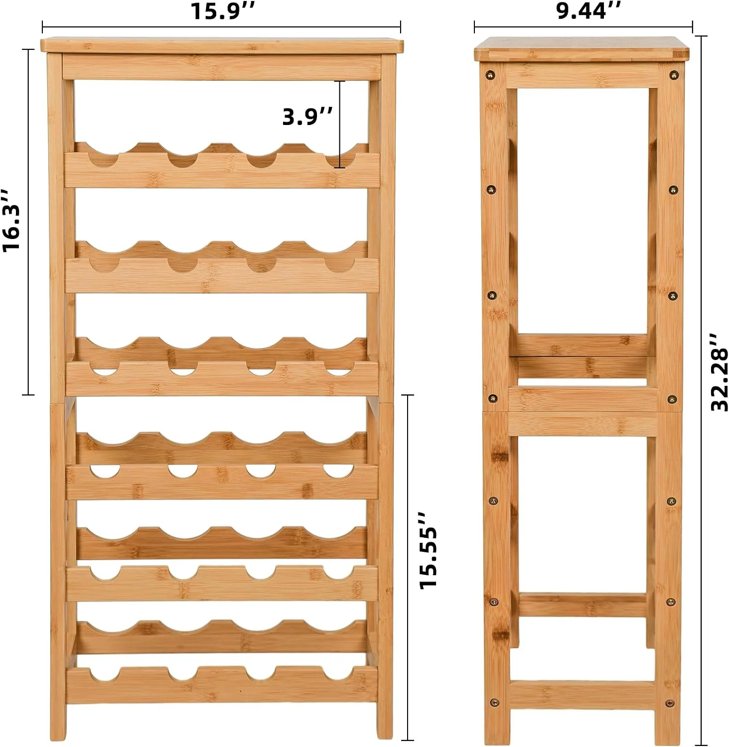 6 Tier Bamboo Floor Wine Rack with Table Top, 24 Bottle Display Shelves, Natural - image 7