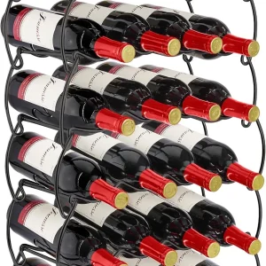 6 Tier Countertop Wine Rack, 24 Bottle Metal Bottle Rack, Black