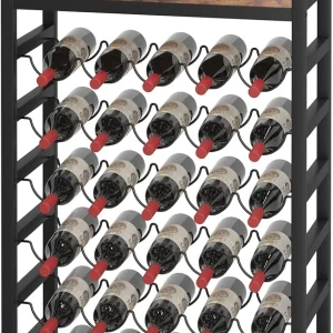 6 Tier Floor Wine Rack with Wooden Table Top, 30 Bottle, Rustic Brown and Black