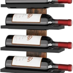6 Tier Wall Mount Wine Rack, Hanging Wood and Metal Bottle Holder, Rustic Brown