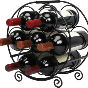 7 Bottle Countertop Wine Rack, Freestanding Metal Bottle Stand, Black