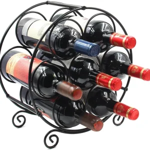 7 Bottle Freestanding Countertop Wine Rack, Small Metal Tabletop Bottle Holder, Black