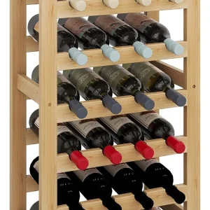 7 Tier Bamboo Wine Rack with Table Top, 28 Bottle Display Shelves, Natural