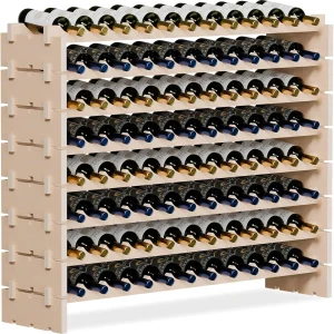 96 Bottle Stackable Modular Solid Wood Wine Rack, 8 Tier Display Shelves, Natural Wood