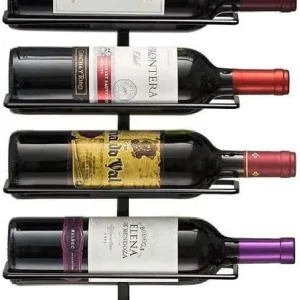 Wall Mounted Wine Rack, 9 Bottle Metal Hanging Bottle Rack, Black