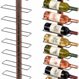 Wall Mounted Wine Rack with Solid Wood Backboard, 9 Bottle, Black